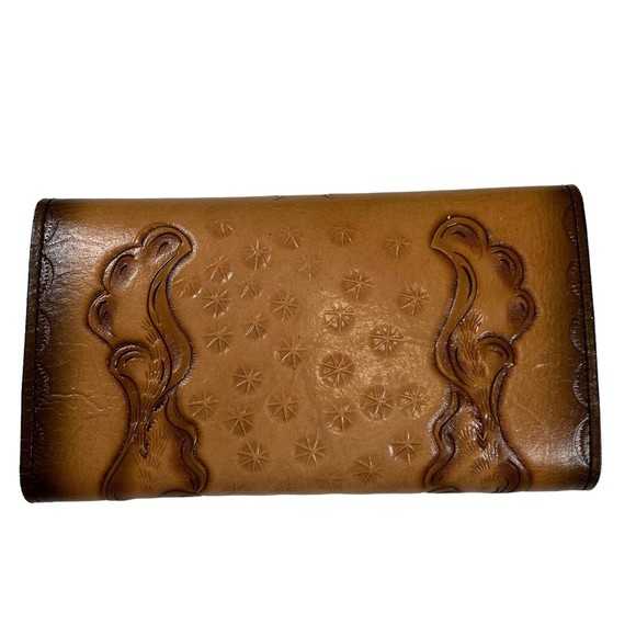 Womens Vtg Hand Tooled Leather Wallet "Lacy" Snap Closure 7x4 Super Clean! - Picture 3 of 10